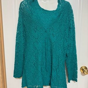 Susan Graver Sz M Teal  Lace Cardigan + Shell VGUC😊😊